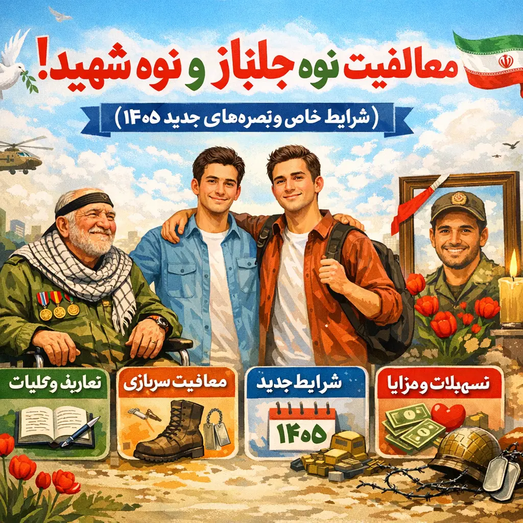 معافیت نوه جانباز و نوه شهید؛ (شرایط خاص و تبصرههای جدید ۱۴۰۵) معافیت نوه جانباز و نوه شهید؛ (شرایط خاص و تبصرههای جدید ۱۴۰۵)